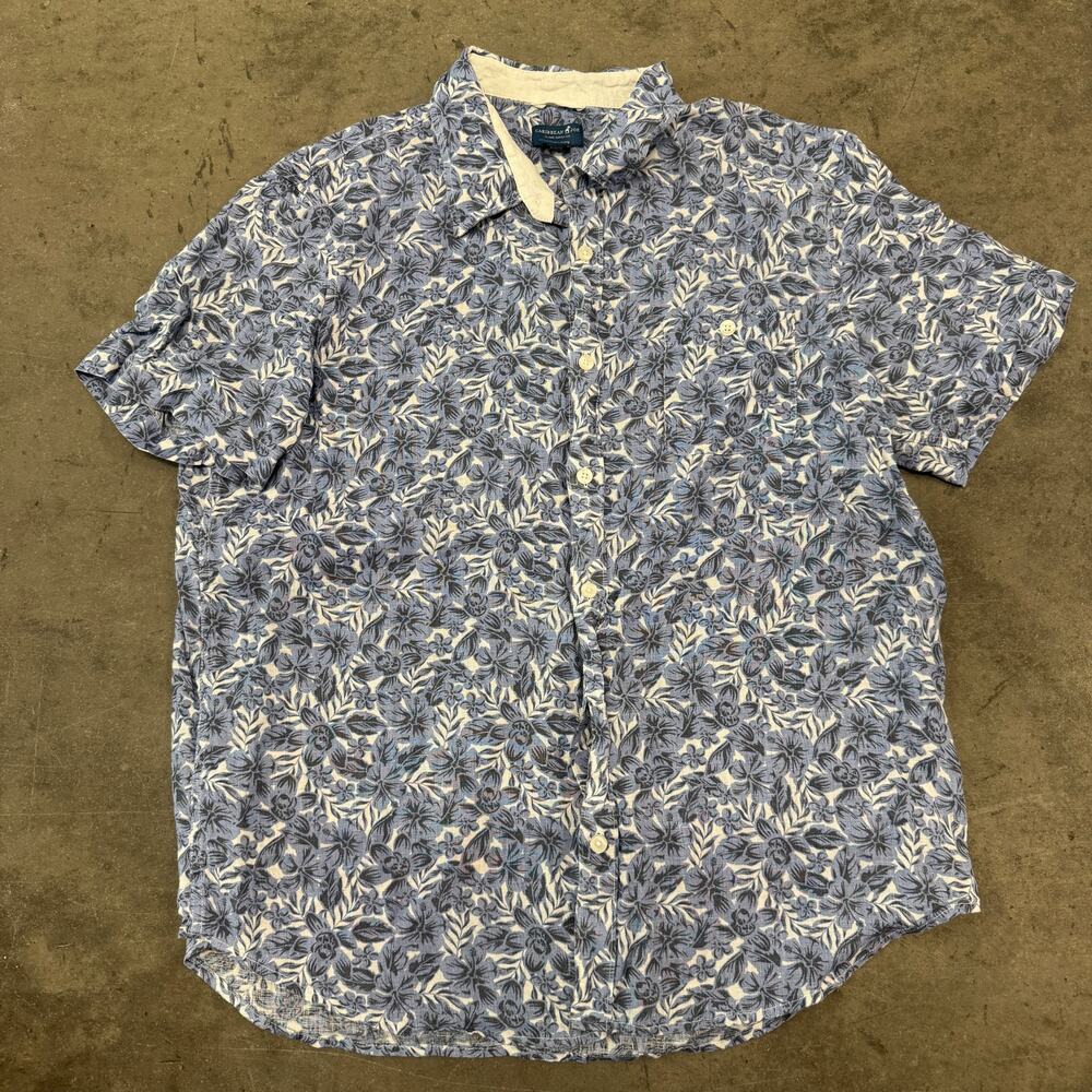 Vintage Y2K Carribean Joe 100% Linen Floral Tropical Button Up Casual Shirt XXL